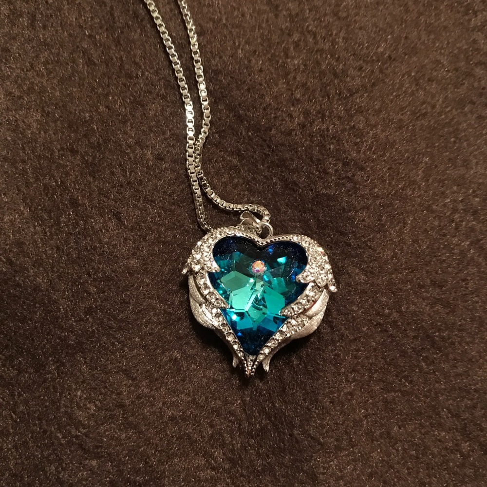 Blue Winged Heart Necklace